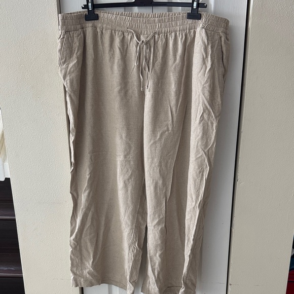 Casual Tan Drawstring Linen Pants - Picture 1 of 3